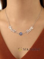 🧿 İki İsimli Nazar Boncuklu Kolye – 925 Ayar Gümüş - Görsel 3